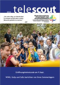 Telescout Cover 2022 mit Pfadfinder*innen bei einer Rutsche
